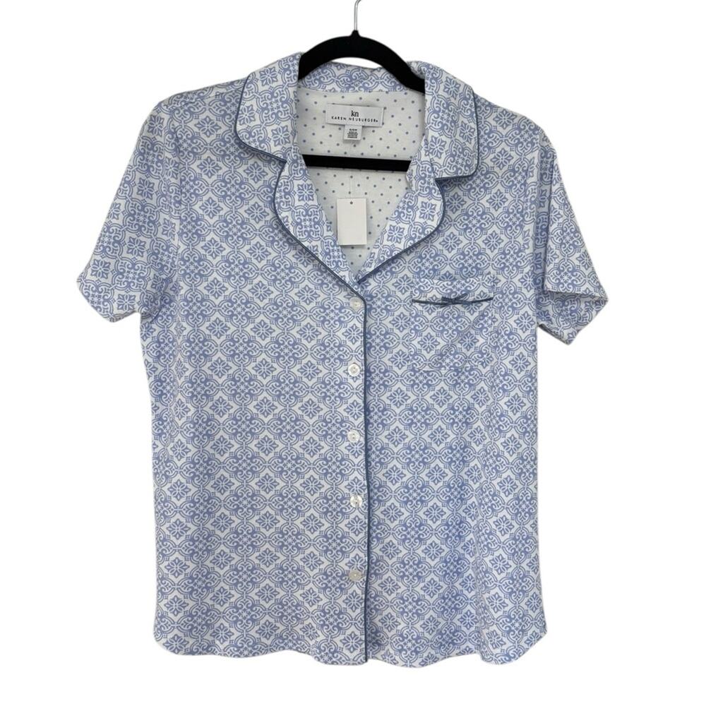 NWT Karen Neuburger Button Down Pajama Top in Light Blue Print - Size S